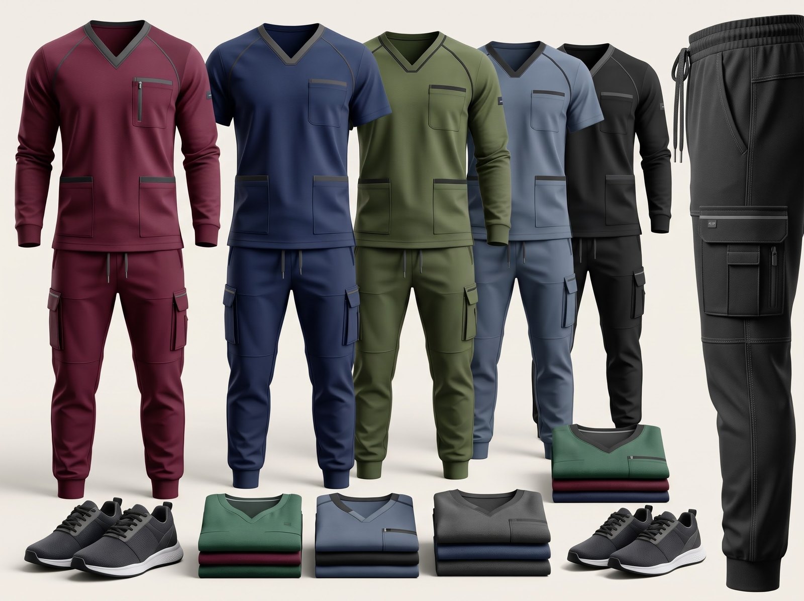 NEXO sets in Deep Maroon, Midnight Navy, Tactical Olive, Heather Steel-Blue and Matte Black